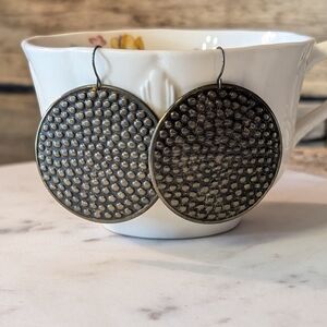 Round Metal Dark Copper Colored Earrings
